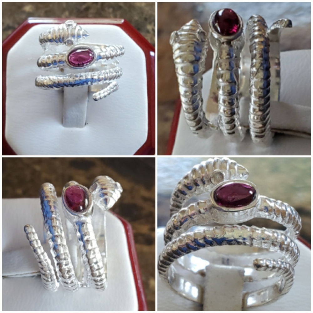 Genuine Garnet Wrap Snake Ring 8 - Picture 2 of 6